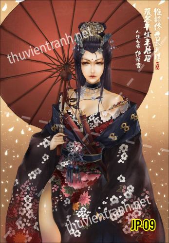 Tranh dán tường hoa cô gái Geisha Nhật Bản-JP-09 - Tranh tường chất lượng cao